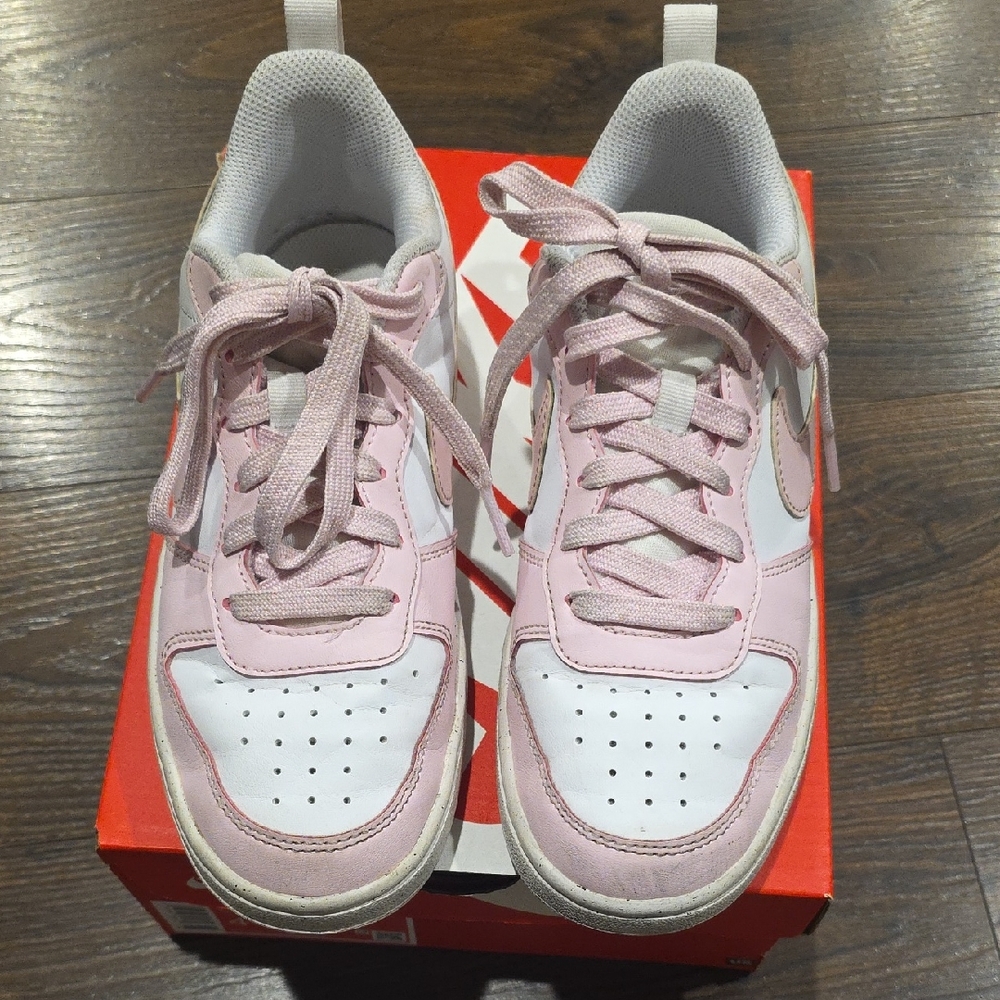 Nike Pink and White Athletic Shoes Size 4.5Y Good Condition.